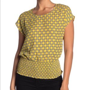 Pleione Yellow Geometric Print Blouse